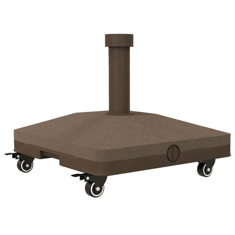 Outsunny Square Parasol Base, Portable Umbrella Stand with Wheels, Water or Sand Filled, for Φ0.75", Φ1.5" Poles, Brown