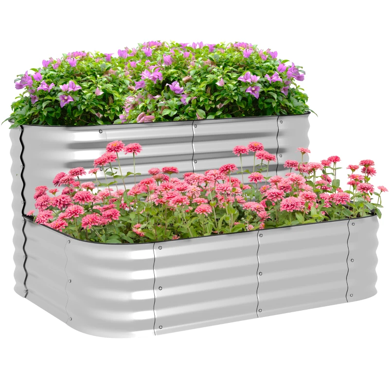 Outsunny 4'x3'x1' Outdoor Raised Garden Bed, 2-Tier Galvanized Planter Box with Safety Edging for Vegetable, Flower, Fruit