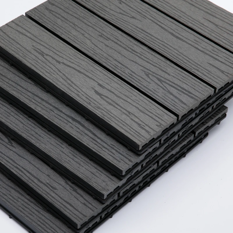 Outsunny WPC Interlocking Deck Tiles, 11 Pack 12" x 12" Outdoor Tiles, Tools Free Assembly, Waterproof and Non-slip Patio Flooring, Grey