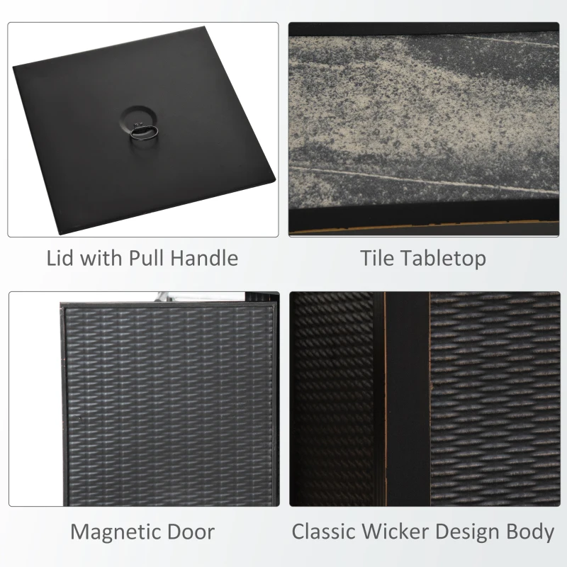 Outsunny 30 Inch Outdoor Propane Gas Fire Pit Table, 50,000 BTU Auto-Ignition Square Wicker-effect Gas Firepit with Ceramic Tabletop, Lid, Lava Rocks & Rain Cover, CSA Certification