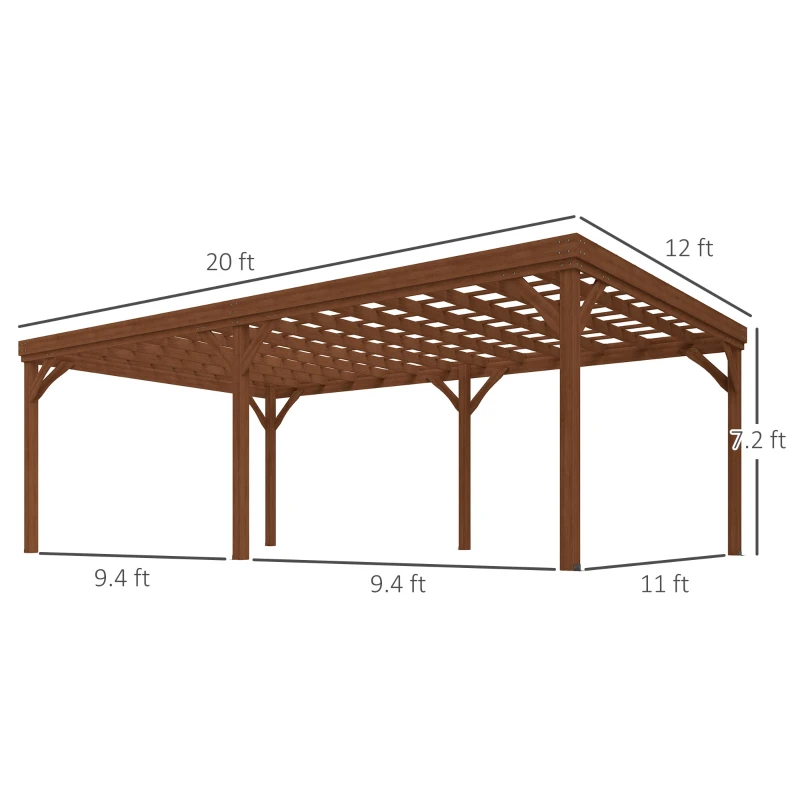 Outsunny 12' x 20' Outdoor Wooden Pergola, Grape Vine Gazebo with Concrete Anchors for Garden, Patio, Backyard, Deck, Brown(m-3)