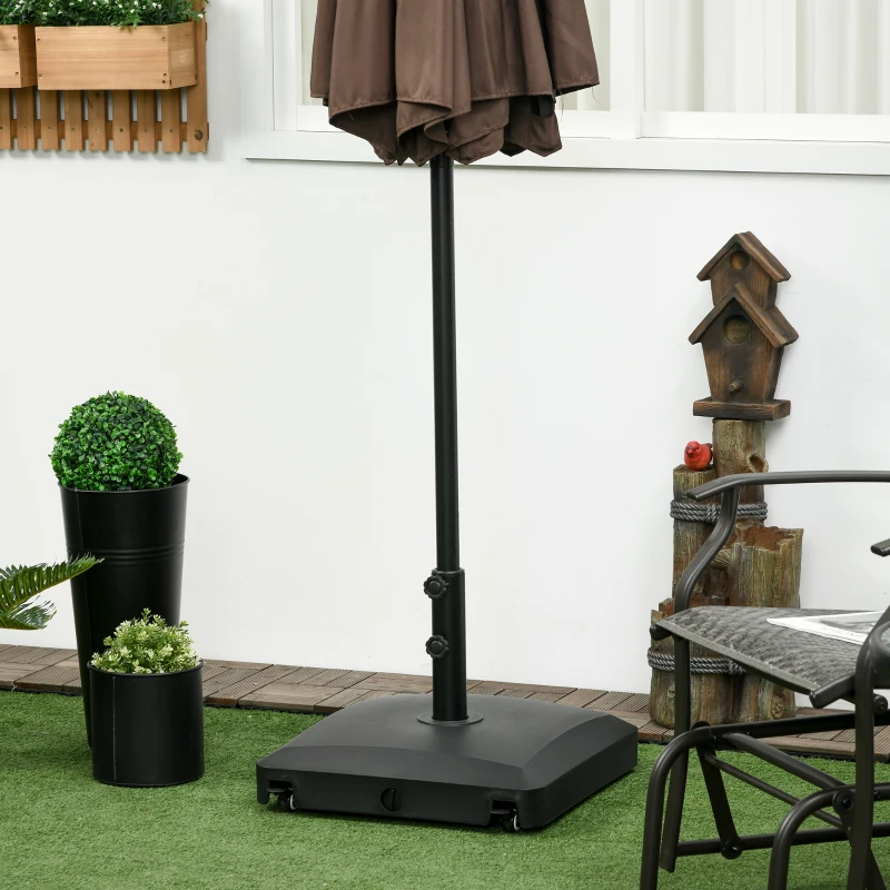 Outsunny Patio Umbrella Base with Wheels, 53lbs Water or 66lbs Sand Filled, Heavy Duty Outdoor Umbrella Stand Holder, Black