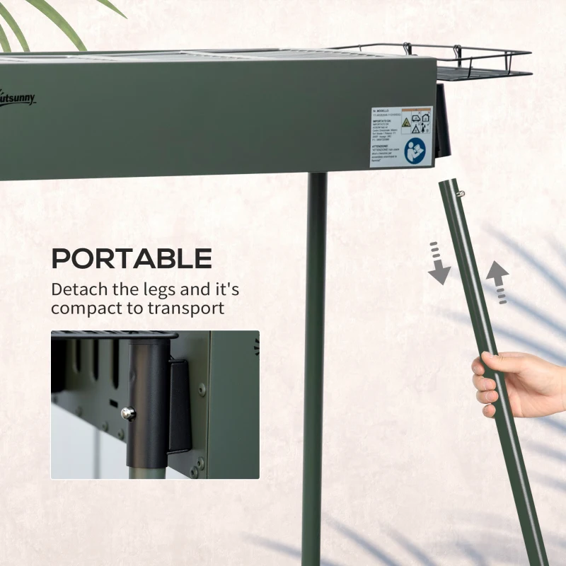 Outsunny Portable BBQ Grill, Charcoal Grill with Side Seasoning Baskets, Hooks and Nets for Outdoor, Picnic, Camping, Dark Green