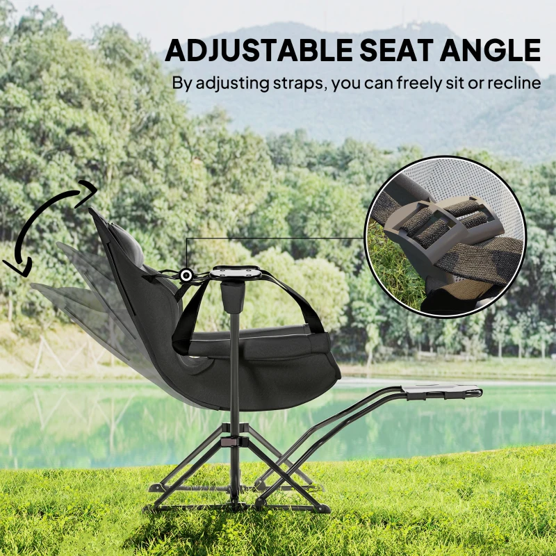 Outsunny Hammock Camping Chair Set of 2, Adjustable Back Folding Swinging Hammock Chair with Cup Holder, Padded Seat, Dark Gray