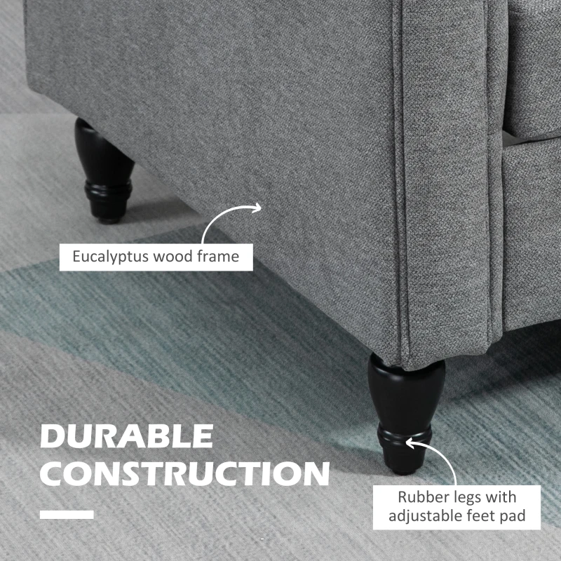 HOMCOM Vintage Loveseat, Upholstered Love Seat Furniture, Chenille-feel Fabric 2 Seater Sofa Couch with Rolled Arms, Gourd-Shaped Rubber Wood Legs for Living Room, Light Grey