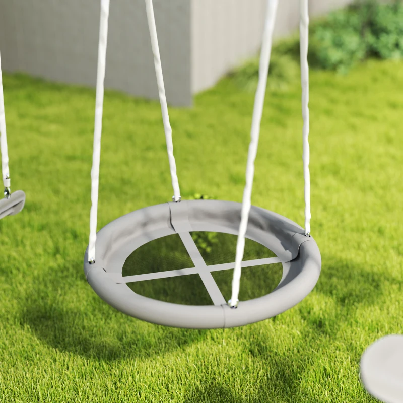 Outsunny 5 in 1 Kids Swing Set for Backyard with Heavy-Duty A-Frame Stand, Saucer Swing, Slide, Seesaw, Glider, Swing Seat, Gray