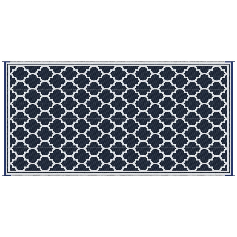 Outsunny Reversible Outdoor RV Rug, 9' x 18' Patio Floor Mat, Plastic Straw Rug for Backyard, Deck, Picnic, Beach, Camping, Dark Blue and White