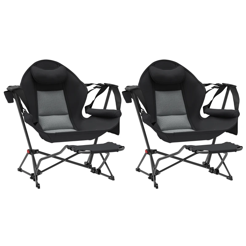 Outsunny Hammock Camping Chair Set of 2, Adjustable Back Folding Swinging Hammock Chair with Cup Holder and Padded Seat