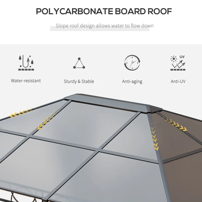 Outsunny 13' x 10' Polycarbonate Hardtop Gazebo Canopy, Outdoor Patio Gazebo with Aluminum Frame & Curtains, Dark Grey