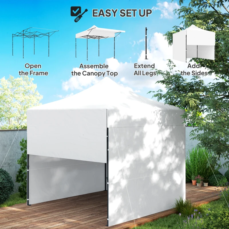 Outsunny 10' x 10' Pop Up Canopy Tent with Awning and Sidewalls, Instant Sun Shelter with Wheeled Bag and Sand Bags