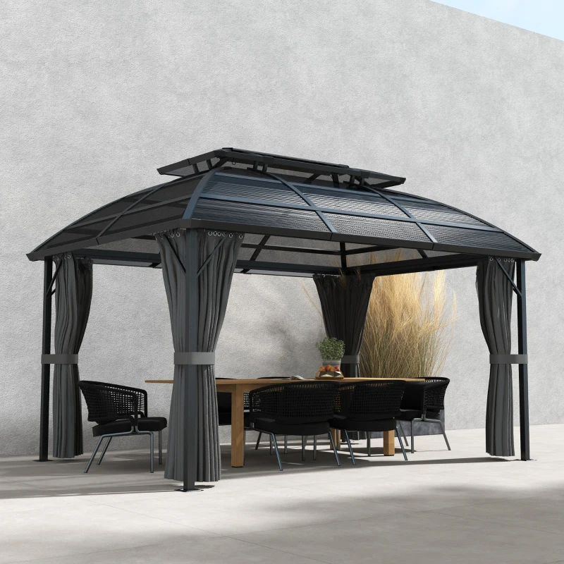 Outsunny 13' x 10' Patio Gazebo, Double Roof Outdoor Gazebo Canopy Shelter with Curtains and Aluminium Frame for Garden, Black