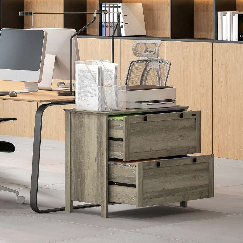 HOMCOM 2 Drawer File Cabinet, Lockable Filing Cabinet with Adjustable Hanging Bar for Letter, A4 Size, Weathered Grey Oak