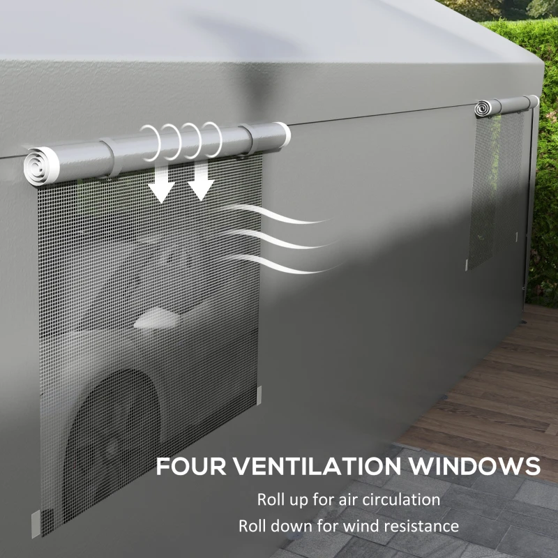 Outsunny 10' x 20' Carport, Heavy Duty Portable Garage, with 4 Mesh Windows and 2 Doors, Gray