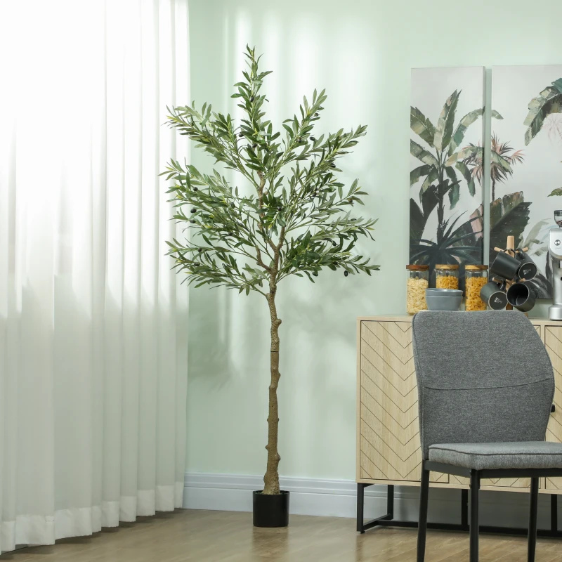 HOMCOM 6ft Artificial Olive Tree in Pot with Silk Leaves, Fruits, Faux Tree, Indoor Fake Plant for Home, Office, Living Room(m-10)