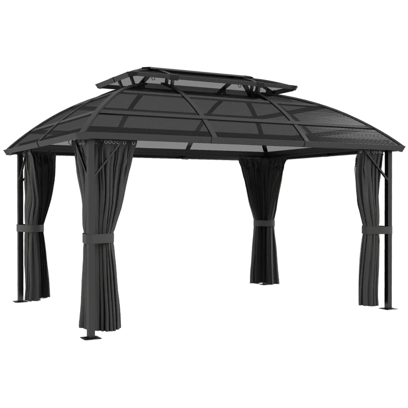 Outsunny 13' x 10' Patio Gazebo, Double Roof Outdoor Gazebo Canopy Shelter with Curtains and Aluminium Frame for Garden, Black