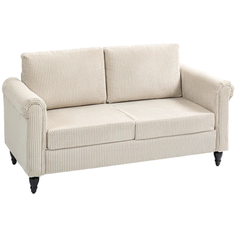 HOMCOM Vintage Loveseat, Upholstered Love Seat Furniture, Fabric 2 Seater Sofa with Rolled Arms, Rubber Wood Legs, Beige
