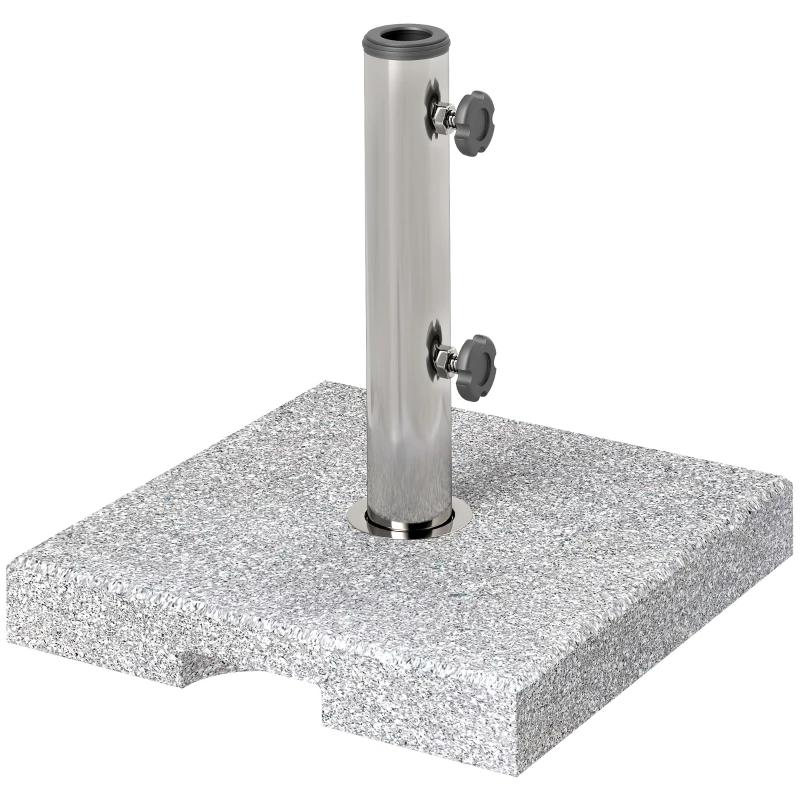 Outsunny 46 lbs Granite Square Patio Umbrella Base, Outdoor Umbrella Stand with Handles 2 Adjustable Knobs, Heavy Duty Patio Umbrella Stand for Garden Deck Poolside, Grey