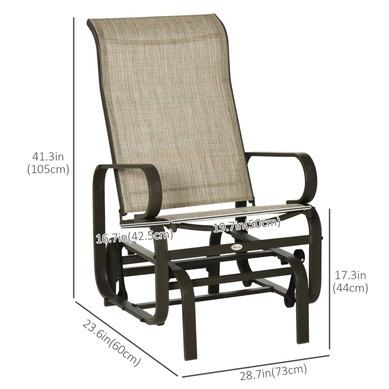 Outsunny Patio Glider with Breathable Mesh Fabric, Outdoor Glider Chair, Garden Rocking Gliding Seat for Patio, Yard, Porch, Brown/Flaxen