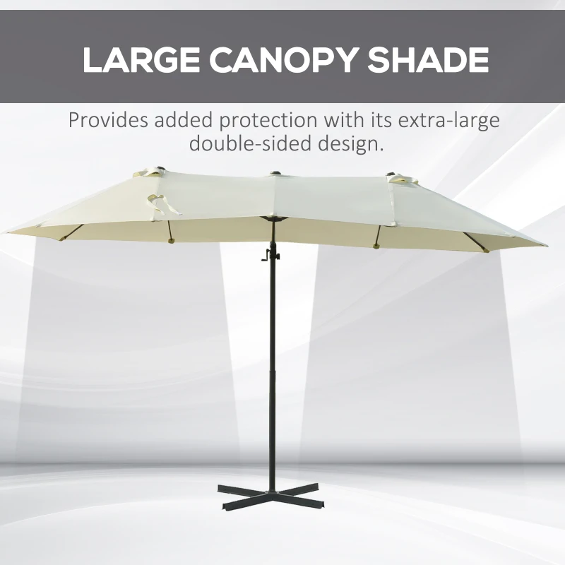 Outsunny Outdoor Patio Umbrella Offset Cantilever Umbrella with Twin Canopy Sunshade Umbrella with Lift Beige