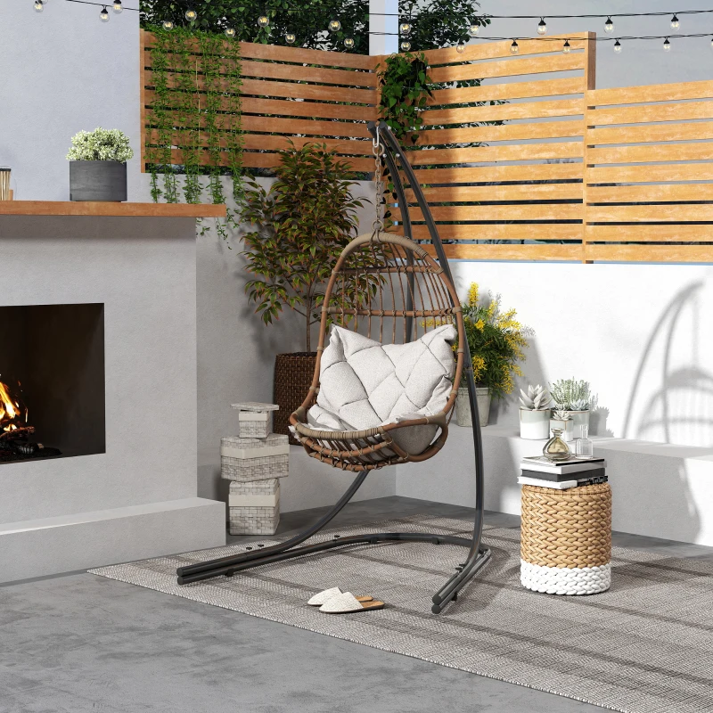 Outsunny Hammock Chair Stand, Heavy Duty Steel Hanging Chair Stand for Swing Chair, Egg Chair Stand with Extra Large Base, Black