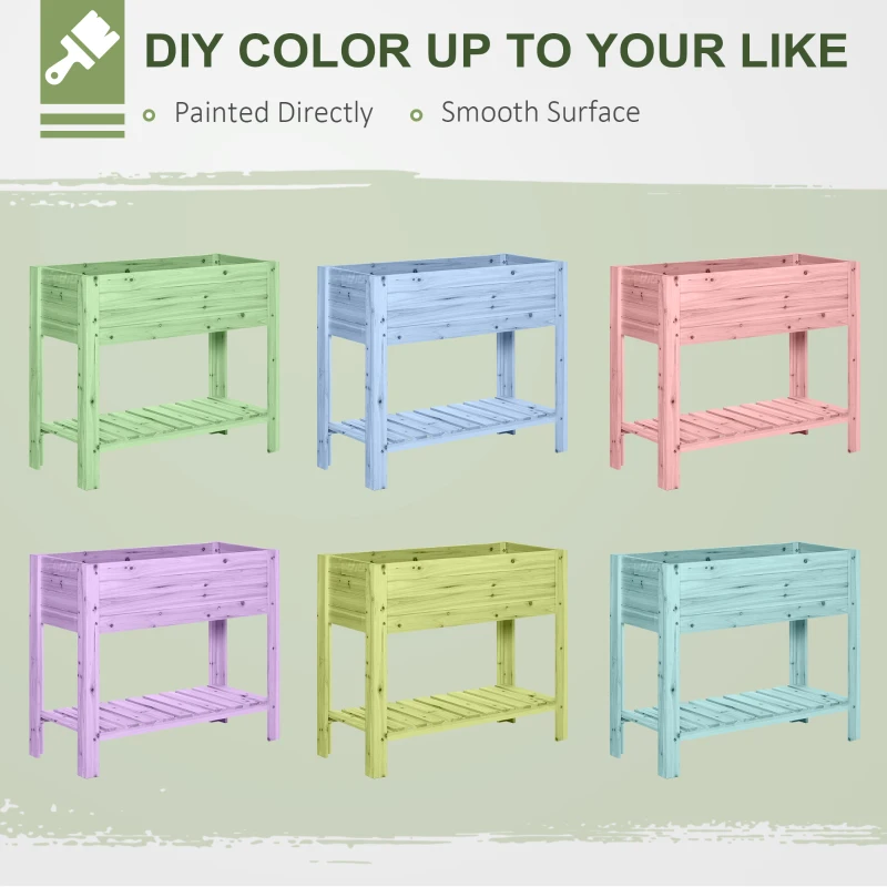 Outsunny Raised Garden Bed with Legs, Elevated Box Planter with Storage Shelf, Bed Liner for Backyard Patio, Natural Wood