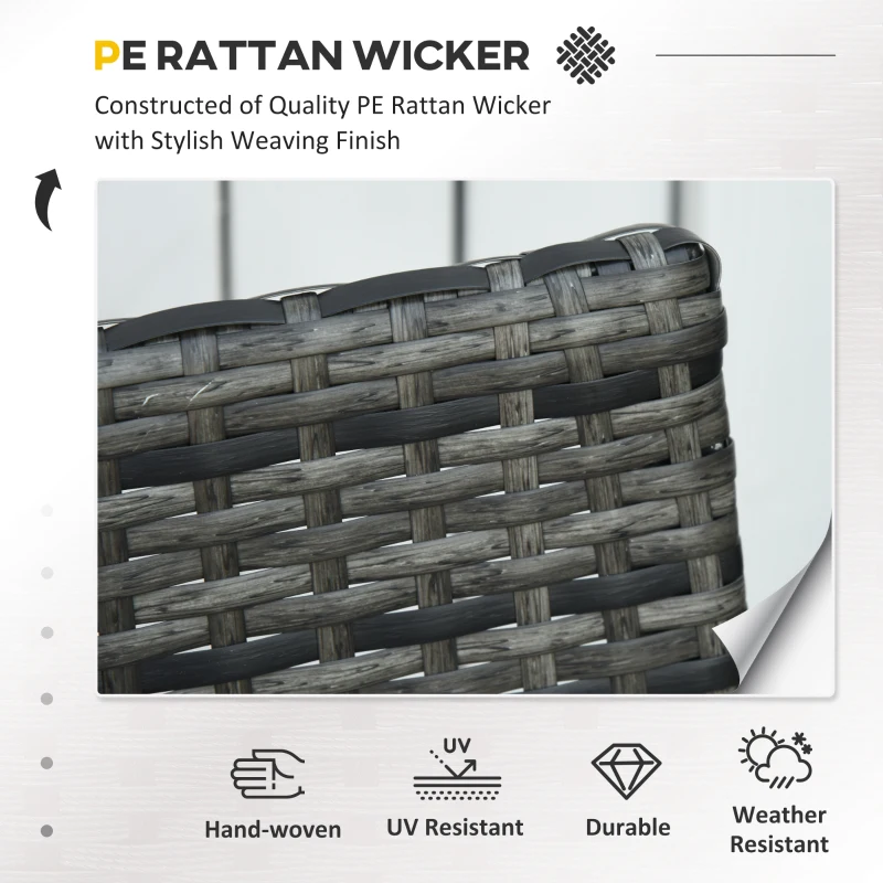 Outsunny 3 Pieces Wicker Patio Furniture Set, Rattan Bistro Set with Glass Top Coffee Table and Cushions, Outdoor Conversation Set for Garden, Porch, Balcony, Grey