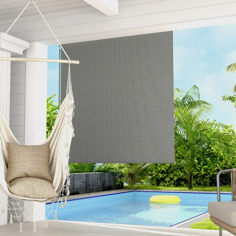 Outsunny 6' x 6' Patio Door Blinds, Outdoor Roller Shades, Cordless Roll Up Shade for Porch Gazebo, Dark Grey