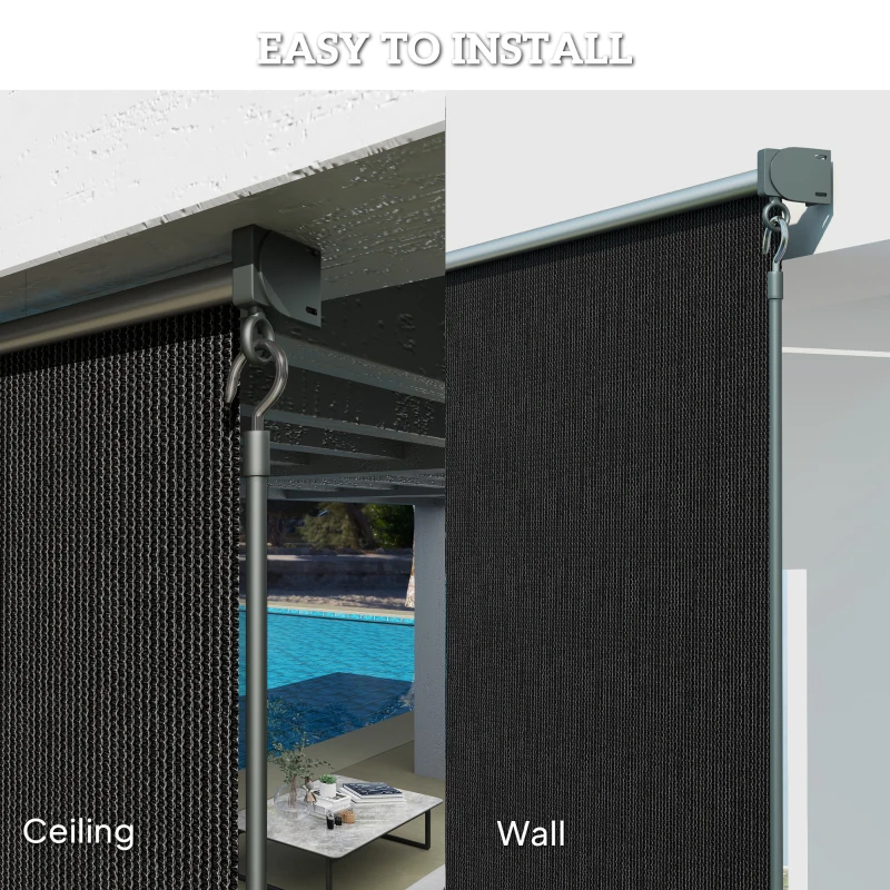 Outsunny 8' x 6' Patio Door Blinds, Outdoor Roller Shades, Cordless Roll Up Shade for Porch Gazebo, Black