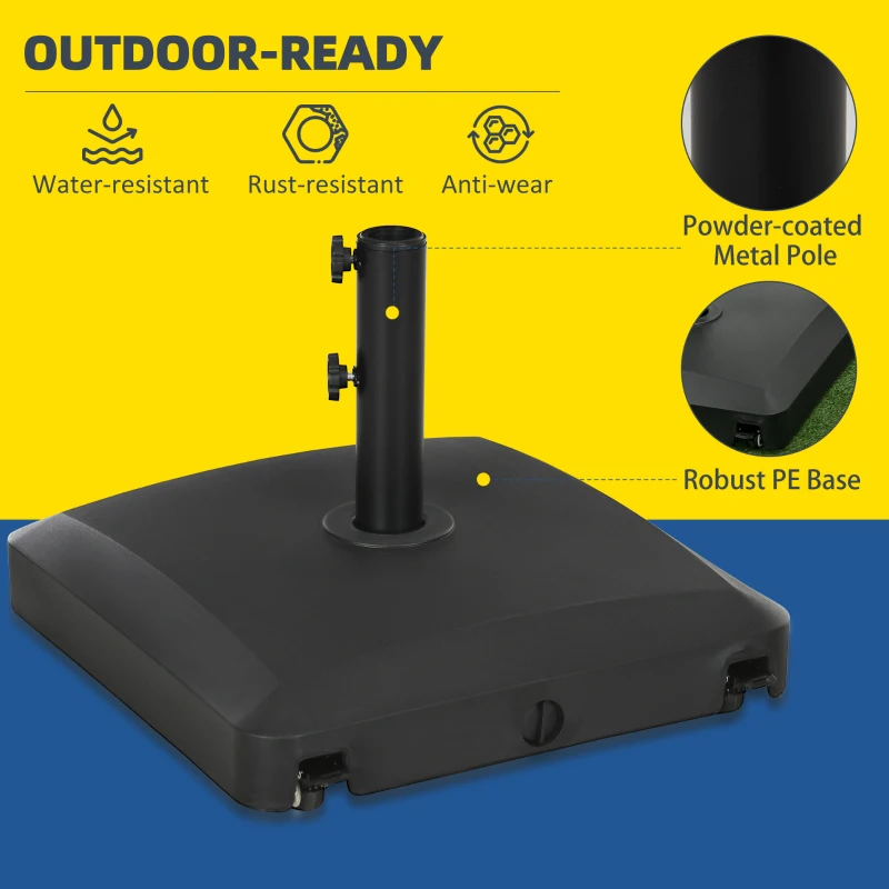 Outsunny Patio Umbrella Base with Wheels, 53lbs Water or 66lbs Sand Filled, Heavy Duty Outdoor Umbrella Stand Holder, Black