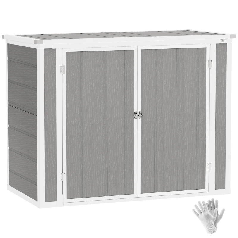 Outsunny 4.7 x 2.5FT Outdoor Horizontal Storage Shed, Lockable Trash Can Storage with Chain Lid, Gray(m-11)
