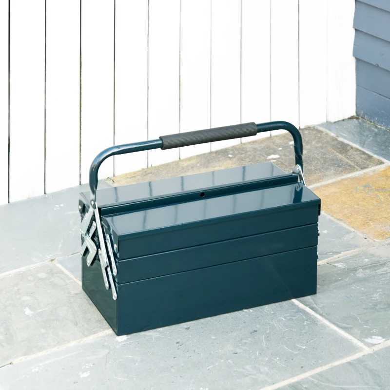 DURHAND 18" Metal Tool Box, Portable 5-Tray Cantilever Steel Tool Chest Cabinet for Garage and Warehouse, Dark Green