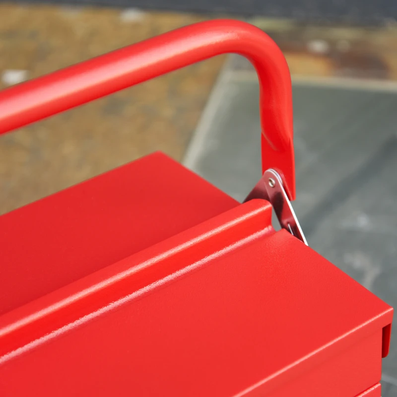 DURHAND 22" Metal Tool Box, Portable 5-Tray Cantilever Steel Tool Chest Cabinet for Garage and Warehouse, Red