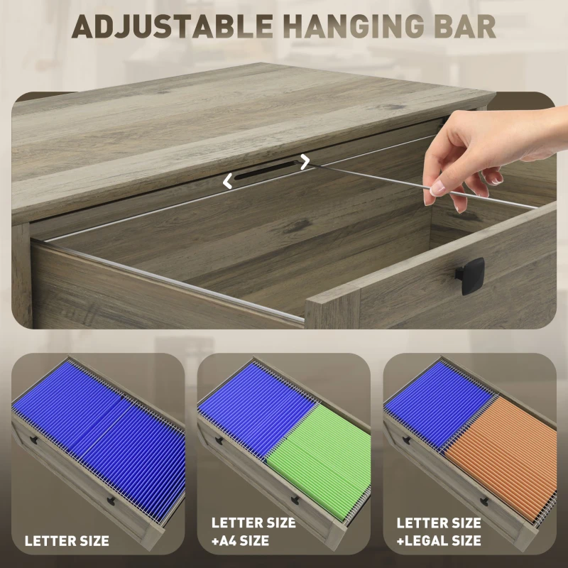 HOMCOM 2 Drawer File Cabinet, Lockable Filing Cabinet with Adjustable Hanging Bar for Letter, A4 Size, Weathered Grey Oak