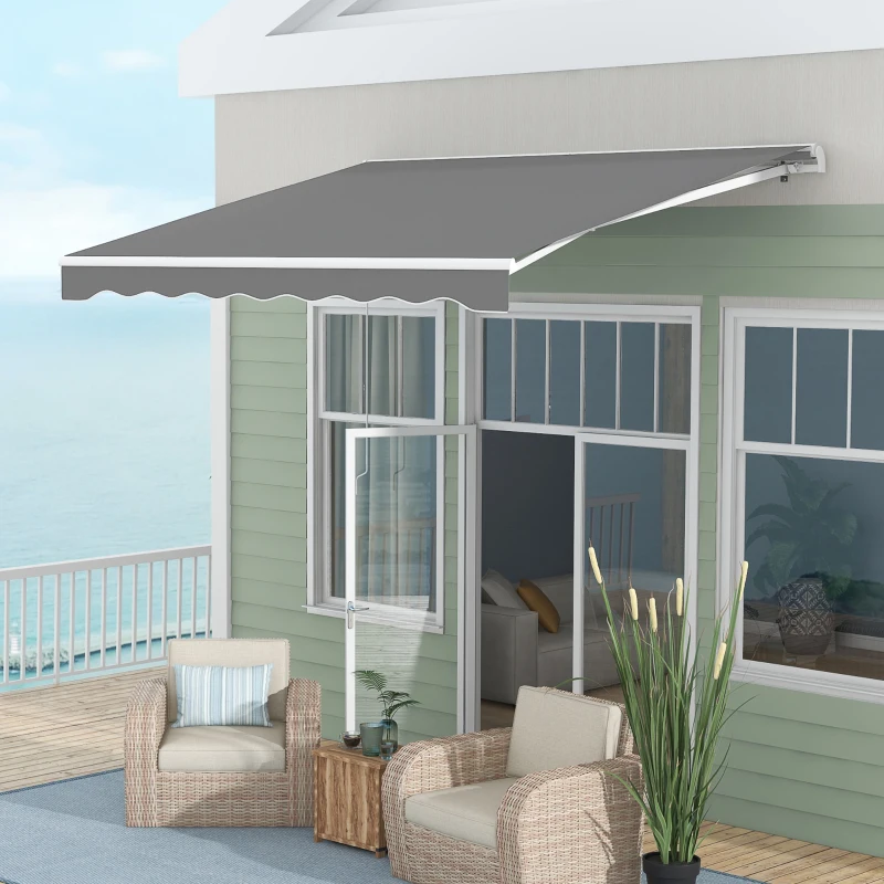 Outsunny 10'x8' Electric Retractable Awning with Remote Controller, Crank Handle, Aluminum Frame for Deck Balcony, Light Grey