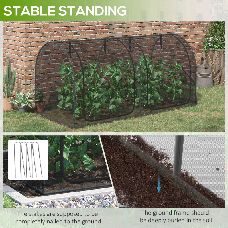 Outsunny 8' x 4' Crop Cage, Plant Protection Tent with Two Zippered Doors, Storage Bag and 4 Ground Stakes, for Garden, Yard, Lawn, Black