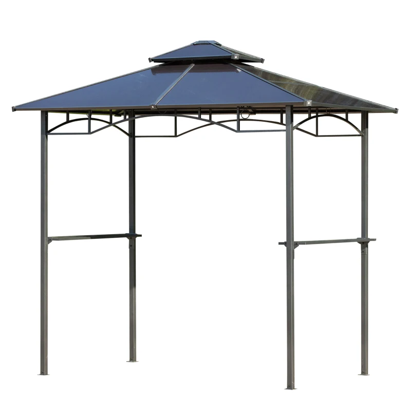 Outsunny 8' x 5' Hardtop Grill Gazebo, Aluminium BBQ Canopy Gazebo, Outdoor Canopy with Side Shelves & Double Roof