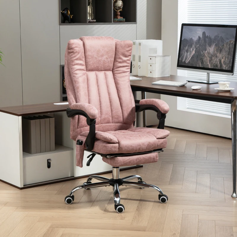 Vinsetto Massage Office Chair with 6 Points and Heat, Reclining Computer Chair with Adjustable Height and Footrest, Pink
