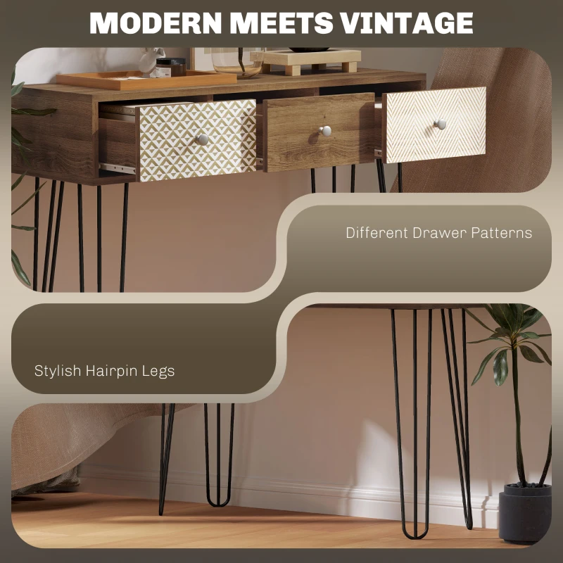 HOMCOM Narrow Console Table with Drawers, 35" Entryway Table with Hairpin Legs for Hallway, Foyer, Living Room, Brown