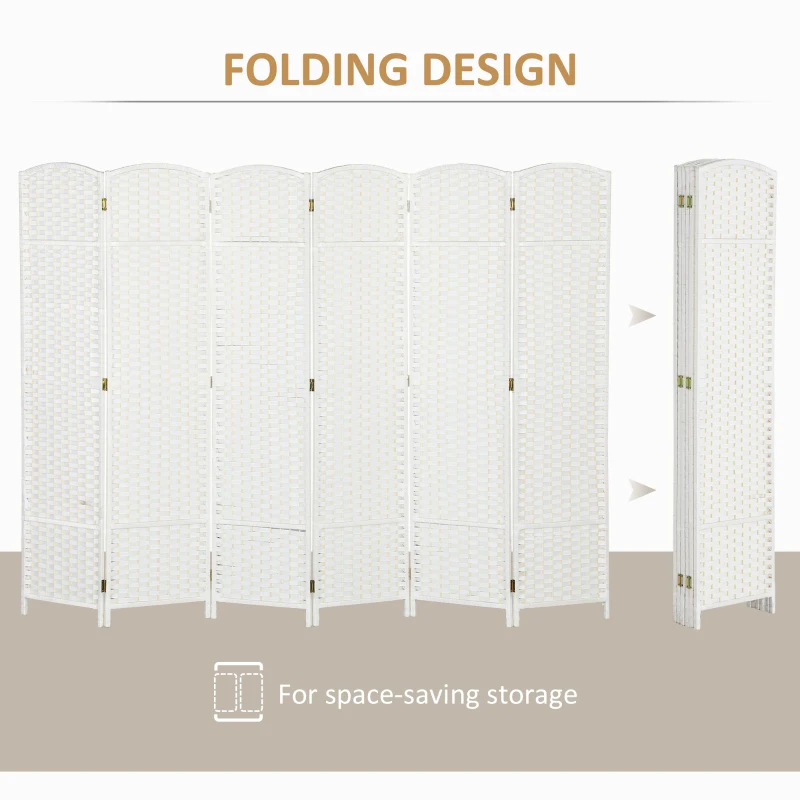 HOMCOM Folding Room Divider Screen 6 Panel 5.6 ' Tall Privacy Screen Freestanding Room Partition for Home Office, White