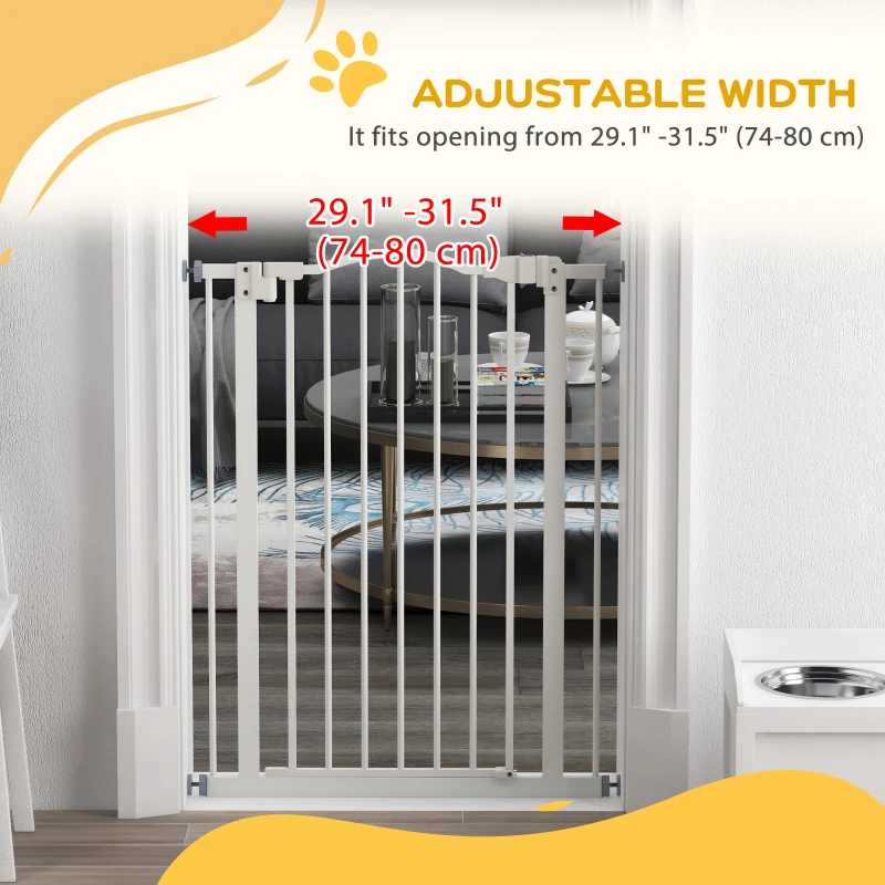 PawHut Extra Tall Dog Gate with Door, Pressure Fit, Auto Close, Double Locking for Doorways Hallways Stairs, 29"-32", White