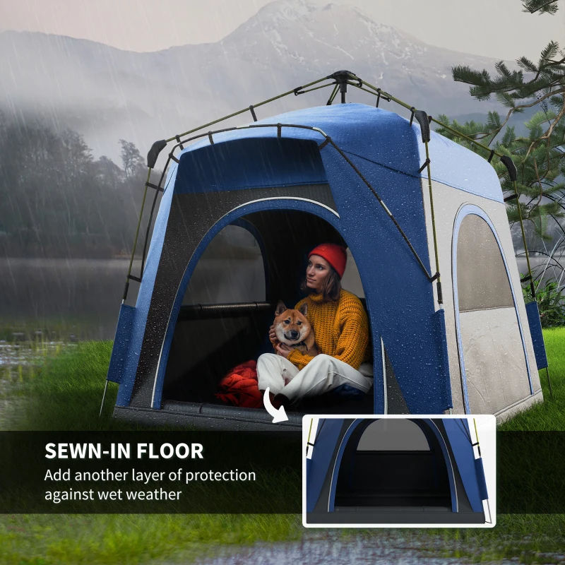 Outsunny Instant Automatic Camping Tent w/ 4 Doors and 4 Windows, Outdoor Easy Pop Up Tent, Portable Backpacking Dome Shelter, 4 Person, Grey