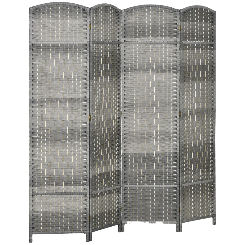 HOMCOM 6 Ft Tall Folding Room Divider, 4 Panel Portable Privacy Screen, Hand-Woven Partition Wall Divider, Mixed Grey