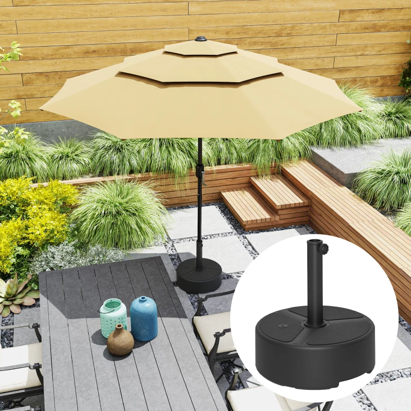 Outsunny Round Patio Umbrella Base Holder, Heavy Duty Outdoor Umbrella Stand Base, Filled Up to 44lbs with Stand or 40lbs with Water for Garden, Poolside, Black