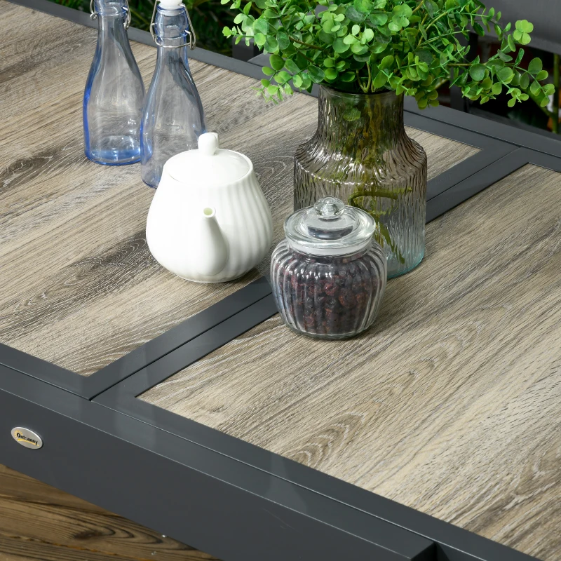 Outsunny Extendable Dining Table, Rectangular Patio Outdoor Table with Aluminum Frame and Plastic Board Tabletop for Lawn, Beige