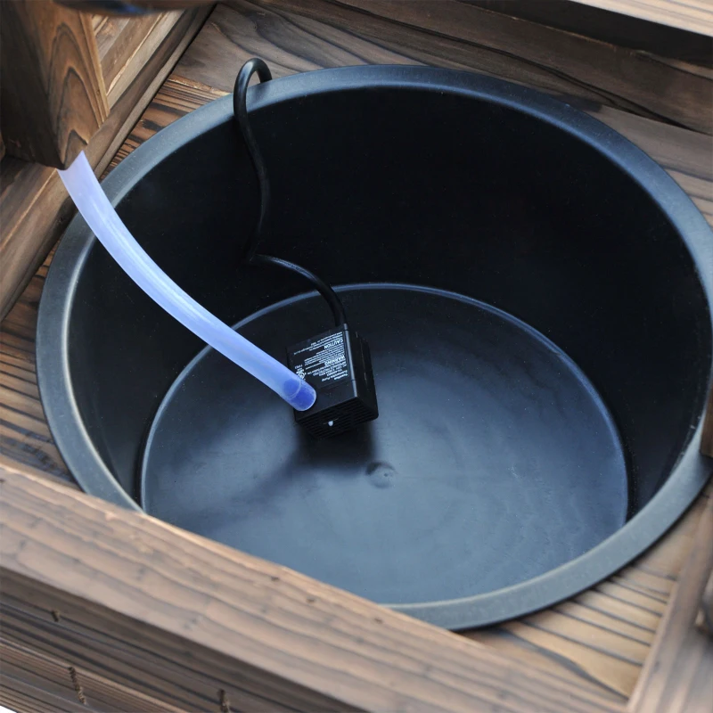 Outsunny Wooden Well Wishing Fountain Outdoor with Electric Pump Water Bucket for Patio Garden Carbonized