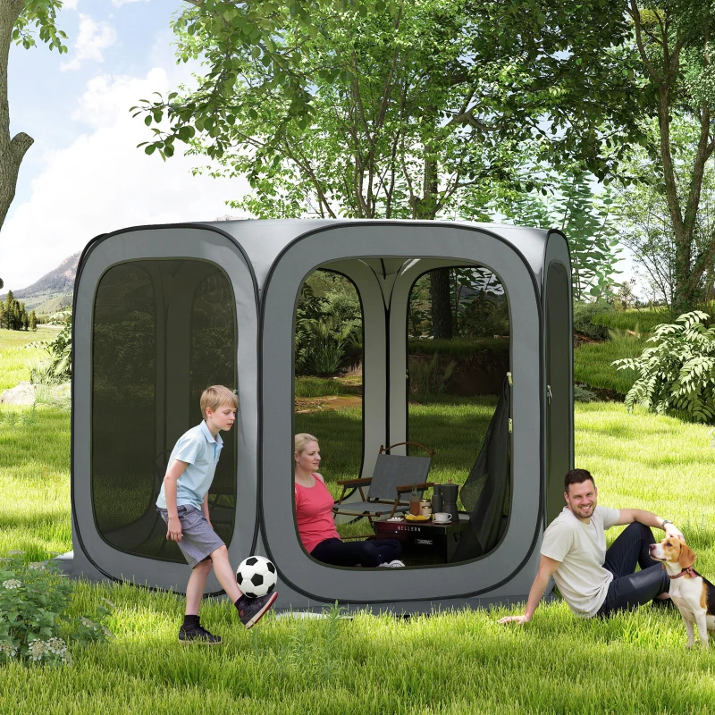 Outsunny 11 x 11ft Pop Up Screen Tent, UPF50+ Portable Camping Gazebo Screen House with Carry Bag, Dark Gray