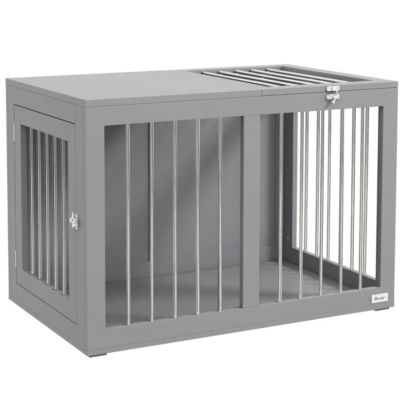 PawHut 31.5" Dog Crate Furniture with Double Doors, for Medium Dogs, Grey