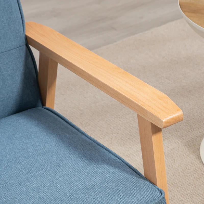 HOMCOM Modern Armchair Fabric, Accent Chair with Tufted Back, Wood Legs and Thick Padding for Living Room, Bedroom, Blue