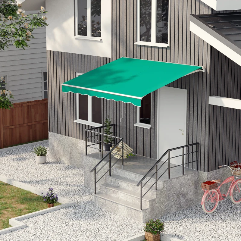 Outsunny 10' x 8' Electric Awning, Retractable Awning Sun Shade Shelter with Remote Controller, Manual Crank Handle and Aluminum Frame, for Deck, Balcony, Yard, Green
