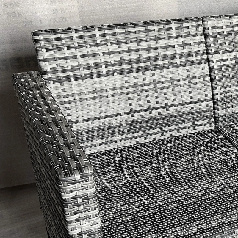 Outsunny 5-Piece Patio Furniture Set with PE Rattan Three-Seater Sofa, Armchairs, Footstools, Cushions, Mixed Gray